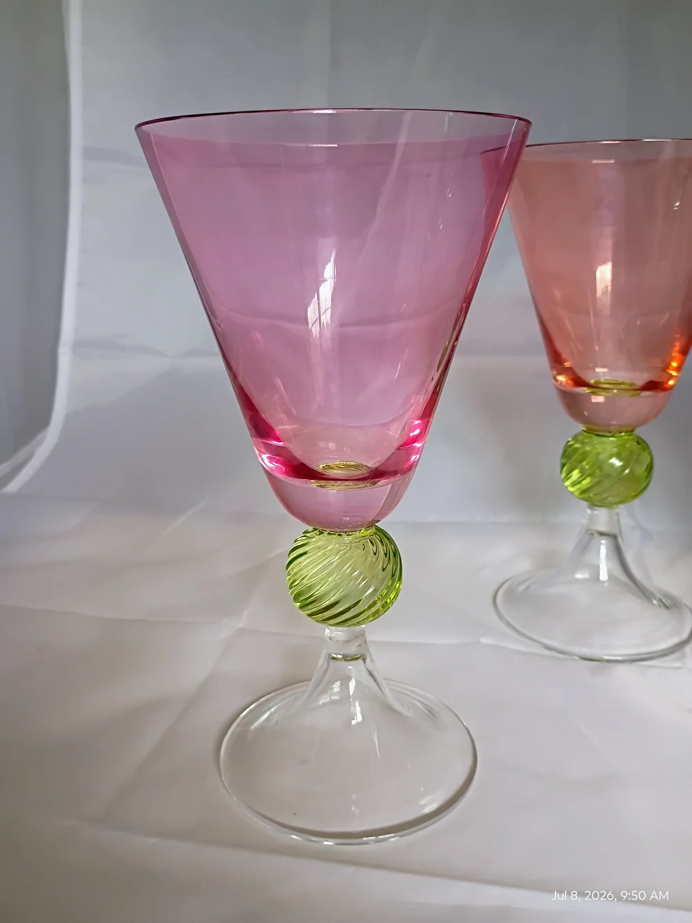 Set Of 4 SOUTHERN LIVING Ball Stem Water SOC3 Goblets: Purple Coral Aqua Rose